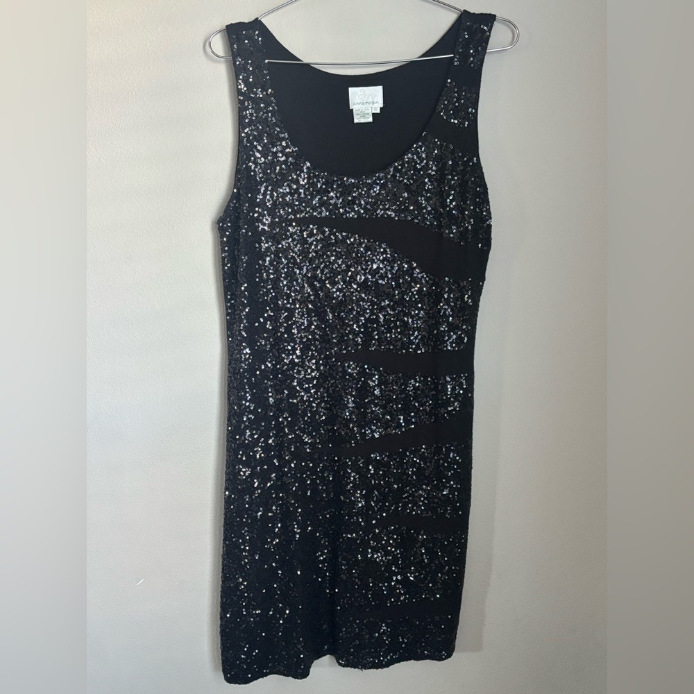 Donna Morgan Elegant Black Sequined Sleeveless Mini Dress | Size 12